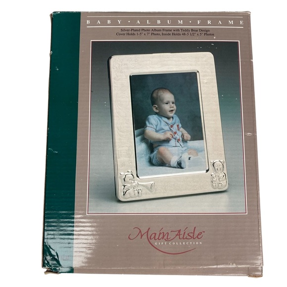 Main Aisle Gift Collection Silver Plated Baby Album Frame 5"x7" Teddy Bears NEW - Picture 2 of 11